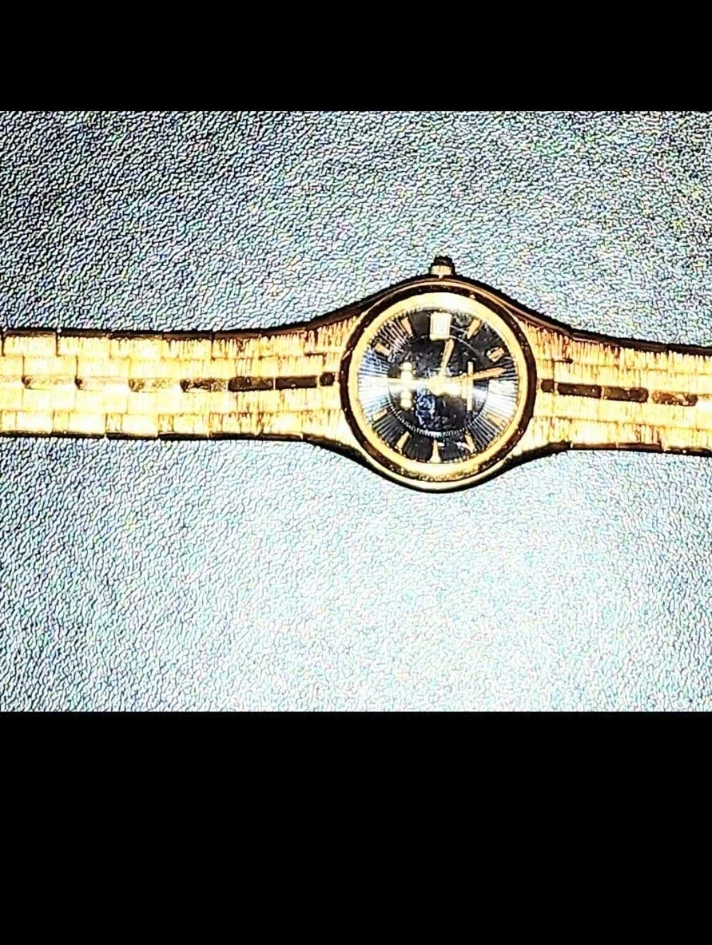 Elgin Gold-Tone Women's Dress Watch with Black Dial